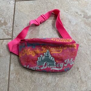 Disney Parks Castle Pink Sequin Fanny Pack Belt Bag